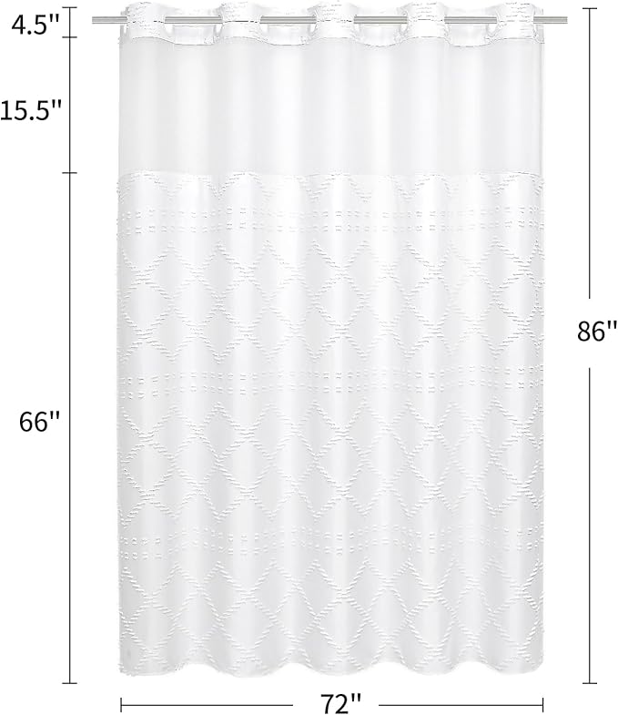 Boho White Woven Fabric Shower Curtain 72 x 86 Modern Farmhouse, No Hooks Tufted Chevron Striped Shabby Chic Textured, Minimalist Cloth Curtain for Bathroom, Hotel Decor