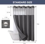 No Hook Shower Curtain Liner Set, Snap in Hookless Shower Curtain with Tassels, Ringless Chevron Tufted Fabric Boho Bathroom Curtains, Mesh Top Window Hotel Style Bath Curtains 74" x 71", Grey