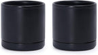 D'vine Dev Set of 2 Plants Pots, 3.5 Inch Ceramic Planter Pot for Plants with Drainage Hole and Saucer, Black, 94-V-A-2