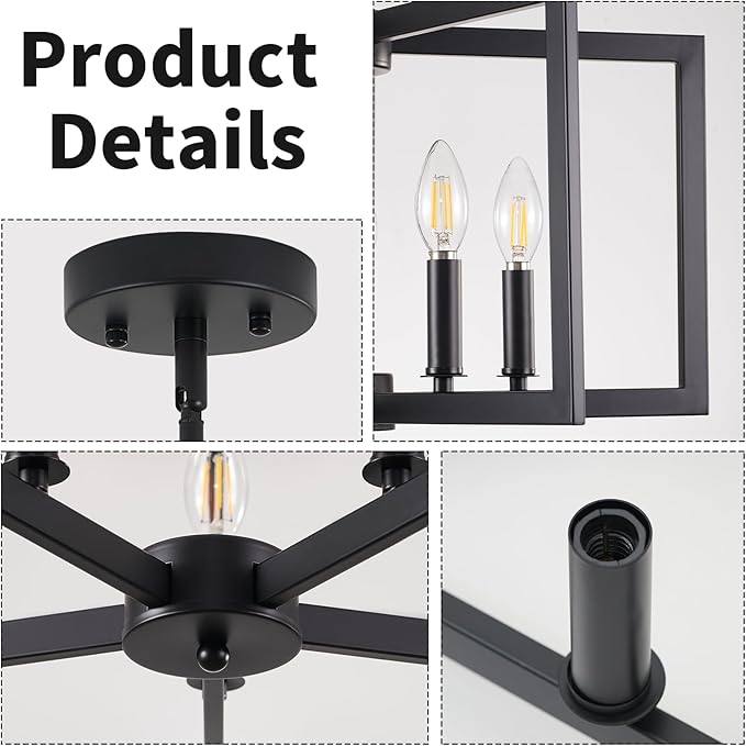 Black Chandelier, 5-Light Dining Room Light Fixture Geometric Metal Modern Industrial Chandelier Lighting for Farmhouse Living Room Entryway Kitchen (Black, E12 Bulbs Not Included)