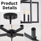 Black Chandelier, 5-Light Dining Room Light Fixture Geometric Metal Modern Industrial Chandelier Lighting for Farmhouse Living Room Entryway Kitchen (Black, E12 Bulbs Not Included)