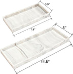 DNC Silicone Bathroom Tray for Counter, 2PC (7.9" +11.8") Vanity Tray for Countertop, Kitchen Sink Soap Tray for Dish Holder Dispenser Toilet Tank Desk Organizer Marble White
