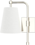 Swing Arm Wall Lamps Set of 2, Fabric Linen Shade, Hardwired Wall Mounted Light Fixture for Bedside, Living Room, Bathroom, Versatile Home Decor (Brushed Nickel)