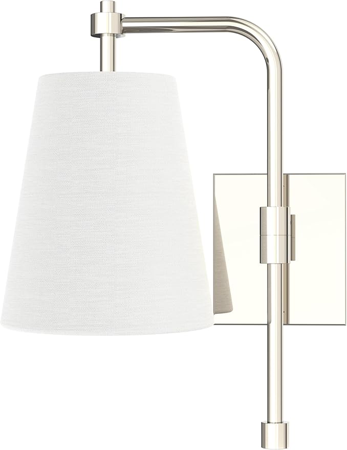 Swing Arm Wall Lamps Set of 2, Fabric Linen Shade, Hardwired Wall Mounted Light Fixture for Bedside, Living Room, Bathroom, Versatile Home Decor (Brushed Nickel)