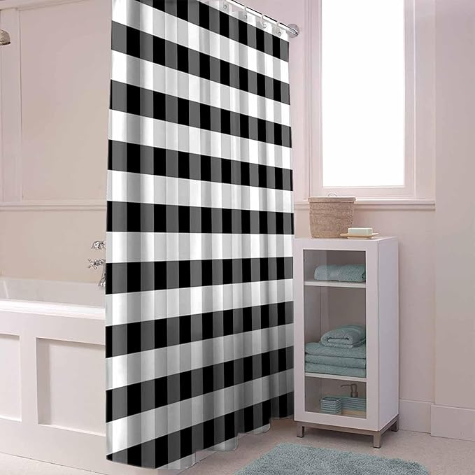 Vandarllin Rustic Black White Buffalo Check Plaid Pattern Shower Curtain, Farmhouse Shower Curtains Set with Hooks, Waterproof Fabric Bathroom Curtains Decor Home Accessories,72 X 78 Inch Long