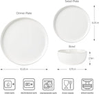 TheTerra Ceramic Dinnerware Sets for 4, 12 Pieces Porcelain Lightweight Plates and Bowls Sets, Scratch Resistant Dish Set, Oven & Microwave & Dishwasher Safe, Bright White