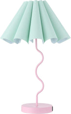 Pleated Table Lamp, Table Lamp for Bedroom, Bedside Lamps for Nightstand with Linen Lampshade, Modern Lamp for Bedroom Home Office Decor, Pink