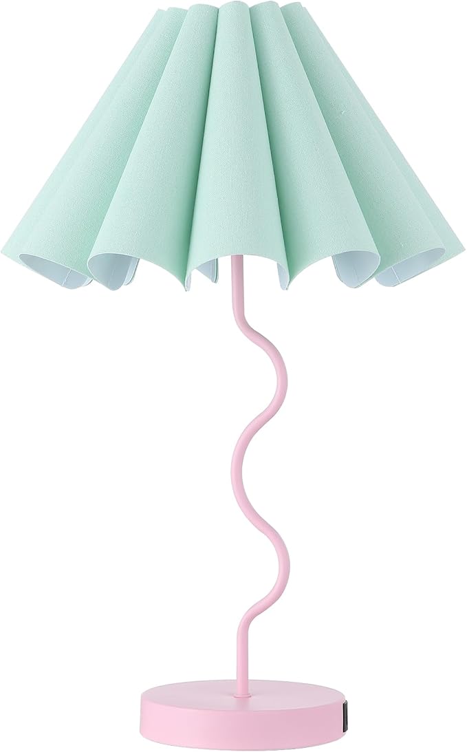 Pleated Table Lamp, Table Lamp for Bedroom, Bedside Lamps for Nightstand with Linen Lampshade, Modern Lamp for Bedroom Home Office Decor, Pink