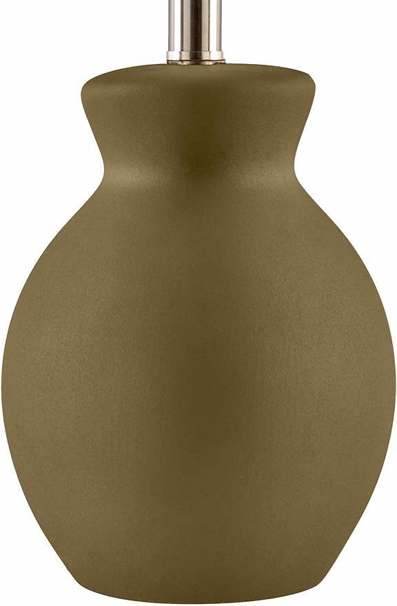 BoutiqueRugs Liliac Boho Ceramic and Jute Bedside Table Lamp for Bedroom Nightstand - End Side Lighting for Living Room - Shade Rattan - Green, Beige - 15" H