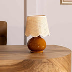 BoutiqueRugs Navarro Boho Ceramic Bedside Table Lamp for Bedroom Nightstand and Living Room - Shade Rattan - Brown, Rust, Beige - 13" H