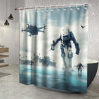 Cool Universe Wars Bathroom Shower Curtain Soldiers Crossing River Marching Army Theme Kids Shower Curtain Set with 12 Hooks 72 inch x 72 inches Polyester Machine Washable, Green White
