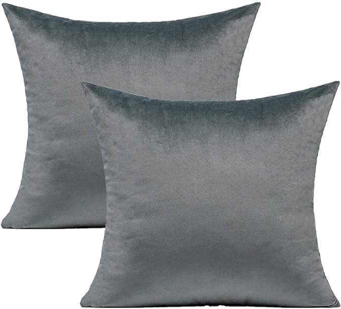 Grey Gray Velvet Throw Pillow Covers 16x16 Inch Set of 2 Soft Solid Decorative Square Cushion Cases Cozy Pillowcases for Sofa Couch Bedroom Car
