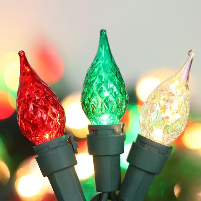 Red White and Green Christmas Lights Outdoor Faceted C5 70 LED
