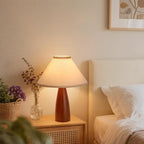 2 Pack Bedside Table Lamp for Bedroom,Mid-Century Modern Plug in Fabric Shade & Solid Wood Base Desk Lamp,Plug & Play Warm Brown Nightstand Lamp for Living Room,Office,Switch Power Cord【Bulb Included】