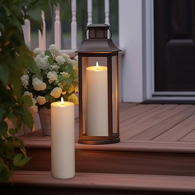5plots 4" x 12" Waterproof Outdoor Flameless Candles Battery Operated LED Large Pillar Candles with Remote and Timer for Indoor Outdoor Lanterns, Long Lasting, White, Set of 2