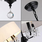Black Drum Chandelier Modern Crystal Chandelier 4-Lights Drum Shade Beige Linen 17.75“ Chandelier Light Fixture for Bedroom,Dining Room,Living Room,Kitchen Island, E12,Chain Adjustable