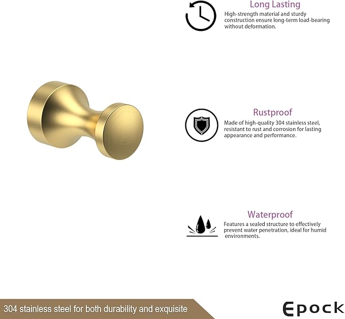 Epock Towel Hooks for Bathrooms Set of 3, Screw-in Stainless Steel Robe Coat Clothes Hook Bathroom & Kitchen Round Style Small Wall Hooks Rustproof -Brushed Silver