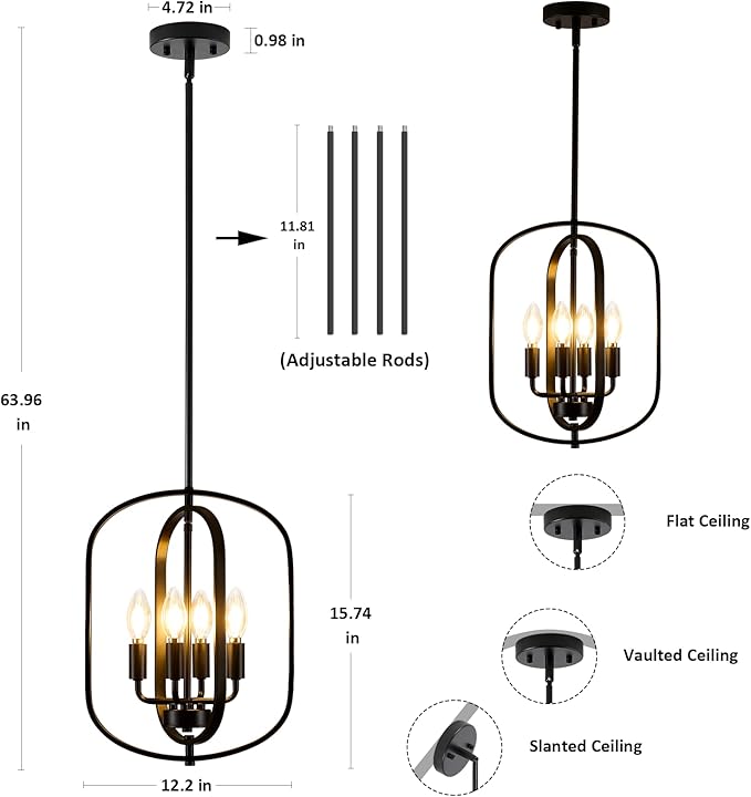 Black Chandelier Light, Modern Farmhouse Chandeliers for Dining Room Light Fixture Entryway Industrial Rustic Geometric Hanging Foyer Lighting Fixtures Kitchen Chandelier for Entryway Bedroom Hallway