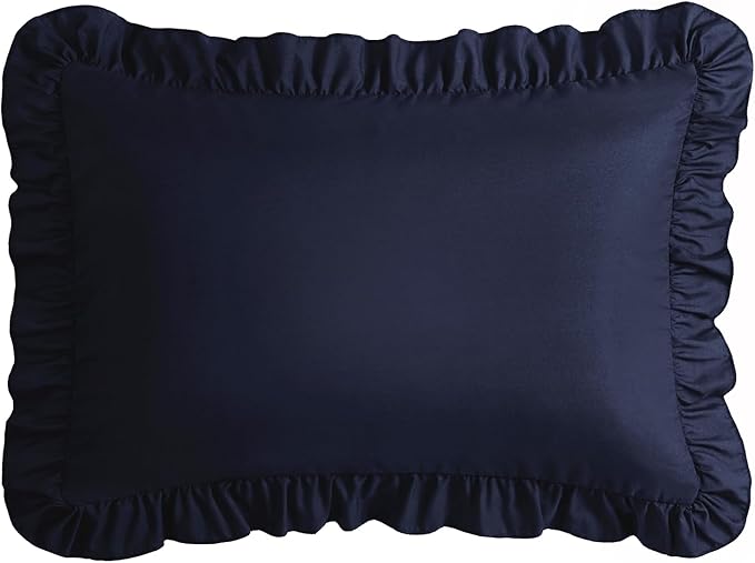 KKJIAF Ruffle Body Pillow Cases Set of 1, Ruffled Pillow Covers with Envelope Closure, Wrinkle Resistant Ruffled Long Pillow Shams 20" x 54", Navy Blue