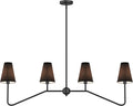 Electro bp;47" W 4-Light Linear Kitchen Island Lighting Fixture Classic Chandeliers Matt Black with Black Linen Shades 160W