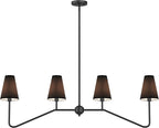 Electro bp;47" W 4-Light Linear Kitchen Island Lighting Fixture Classic Chandeliers Matt Black with Black Linen Shades 160W