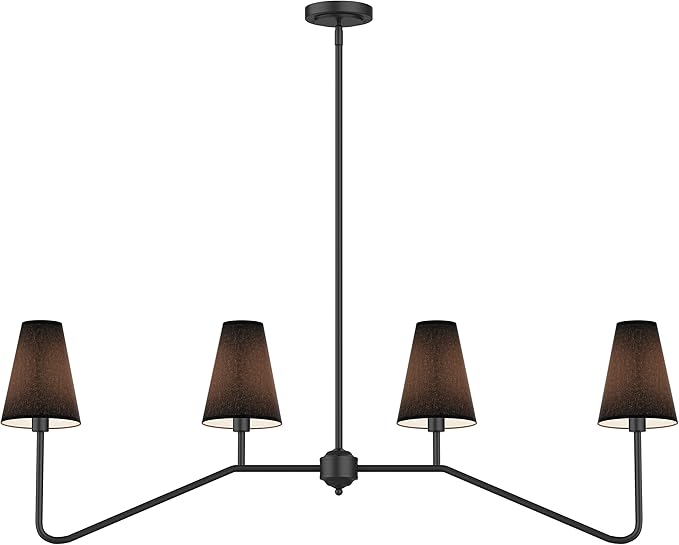 Electro bp;47" W 4-Light Linear Kitchen Island Lighting Fixture Classic Chandeliers Matt Black with Black Linen Shades 160W