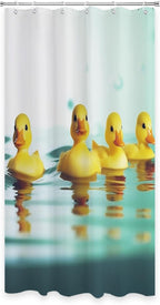 Funny Yellow Squeak Duck Cute Bird Bathroom Bathtubs Fabric Shower Curtain Kids Shower Curtain Set with 6 Hooks 36x72 inch Polyester Machine Washable, Yellow and Blue