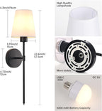 Battery Operated Wall Sconces Set of 2, 120H Usage Time 22.6" Rechargeable Wall Light with Dimmable Bulb, 12 Colors Wall Sconce for Bedroom Living Room, Black