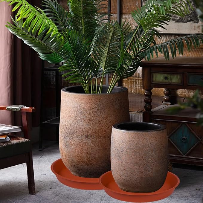 2 Pack of Extra Large Plant Saucer 24 26 inch (22.5 inch Base), 4.2" Depth, Plastic Birdbath Bowl for Indoors Outdoor, Deep Heavy Duty Plant Saucer Dish for Garden (26", Terracotta)