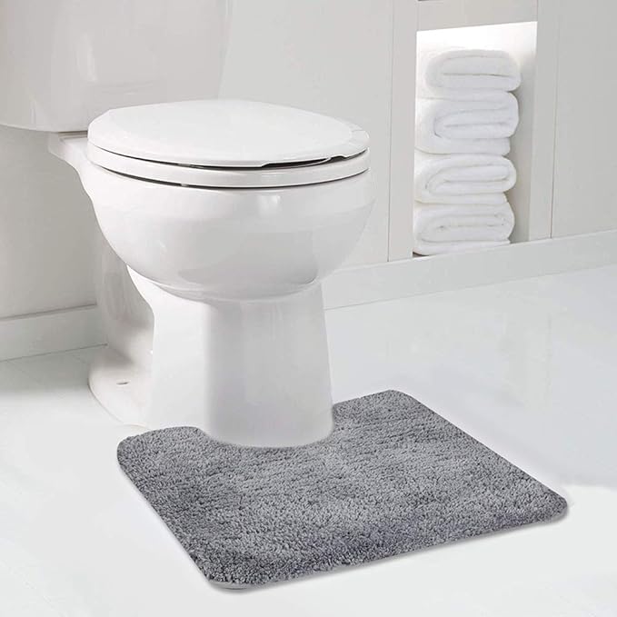 Walensee Bathroom Contour Rug (20x24, Grey) Non Slip Bath Mat for Water Absorbent Soft Microfiber Shaggy Machine Washable U Shape For Toilet