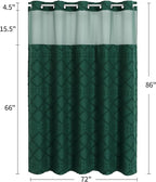 No Hooks Boho Dark Green Woven Fabric Shower Curtain 72 x 86 Modern Farmhouse, Tufted Chevron Striped Shabby Chic Textured, Minimalist Hookless Shower Curtains for Bathroom, Hotel Decor