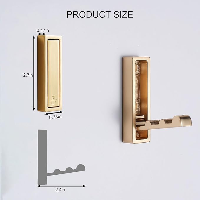 Foldable Gold Wall Hooks 4 Pack,Heavy Duty Wall Hooks for Hanging Coats Towels Backpacks Bags Brushed Gold Towel Hooks in The Bathroom,Closet,Entryway,Pool and Kitchen.(Gold, 4)