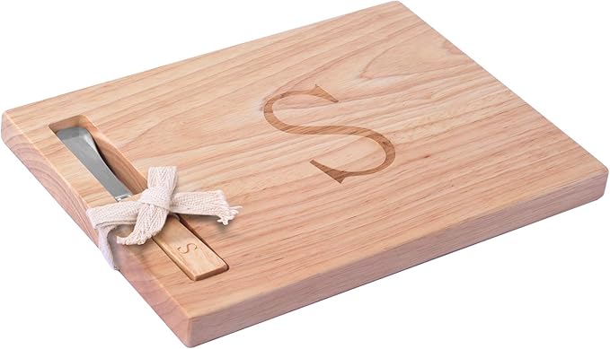 Miicol Wood Charcuterie Board, Monogram Cheese Board 10 Inch, Personalized Initial Cutting Board with Spreader, Unique Housewarming Gift, Ideal for Kitchen, Home, Letter S