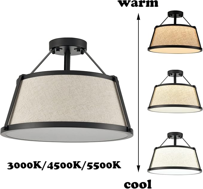 DANSEER Drum Flush Mount Ceiling Light Black Finish Dimmable LED for Bedroom Hallway Living Room Entry