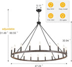 Wagon Wheel Chandelier 20-Light 48" Round Rustic Farmhouse Chandelier Light Fixture for High Ceiling Foyer Hallway Living Room Dining Room Kitchen Island