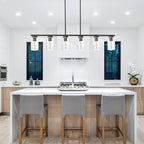 TODOLUZ 6-Lights Farmhouse Chandelier Island Lighting with Seeded Glass Shade, Modern Hanging Ceiling Light Fixtures for Kitchen Bar in Oil Rubbed Bronze