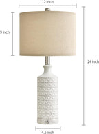 PoKat 24" Modern Contemporary Ceramic Lamp Set of 2 for Living Room White Desk Decor Lamps for Bedroom Farmhouse Bedside Nightstand End Table Lamps, White and Grey