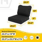 AAAAAcessories Outdoor Deep Seat Cushions, Waterproof, Fade-Resistant Patio Furniture Replacement Cushions, 25.5" x 25.5" x 5" + 25.5" x 19", Black