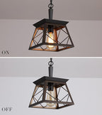 Q&S Farmhouse Hanging Pendant Light Fixture,Vintage Industrial Lantern Bronze Chandelier 1-Light for Hallway Entryway Kitchen Island Dining Room UL Listed