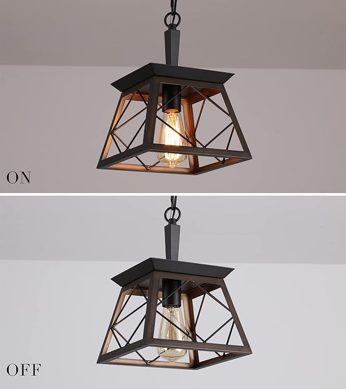 Q&S Farmhouse Hanging Pendant Light Fixture,Vintage Industrial Lantern Bronze Chandelier 1-Light for Hallway Entryway Kitchen Island Dining Room UL Listed