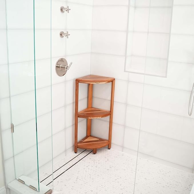 EcoDecors 3-Tier Shelf Waterproof Teak Wood Shower Shelf for Inside Shower Provides Storage, and Organization for Bathroom Accessories