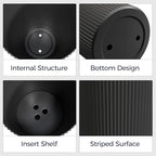 FONTOI 23.6" Tall Planter for Outdoor Plants Set of 2 Large Outdoor Plastic Striped Flower Pots, Front Porch Furniture, Garden Pots, Decorative Planters for Indoor/Outdoor, Patio, Balcony, Black