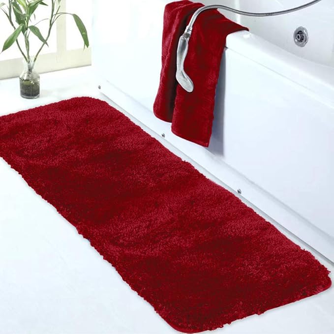 Walensee Large Bathroom Rug (24 x 72, Red) Extra Soft and Absorbent Shaggy Bath Mat, Machine Washable Microfiber, Non Slip Luxury Floor Mat