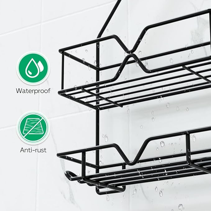 TreeLen Shower Organizer Hanging Caddy over Head - Black Bathroom Shower Hanger for Shampoo Razor Soap