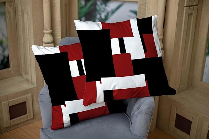 CAPSCEOLL Geometric Throw Pillow Covers 16X16 Set of 2 Soft Geometry Black Red White Pillow Cases Cushion Covers for Living Room Bedroom Decorative Throw Pillowcases for Sofa Couch Chair