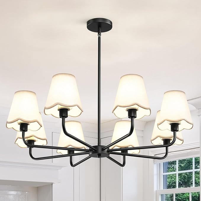 KAISITE Black Chandelier for Dining Room - 8-Light Farmhouse Dining Room Light Fixture Over Table Industrial Kitchen Lighting Fixture Ceiling Hanging Chandelier for Bedroom Living Room Foyer Entryway