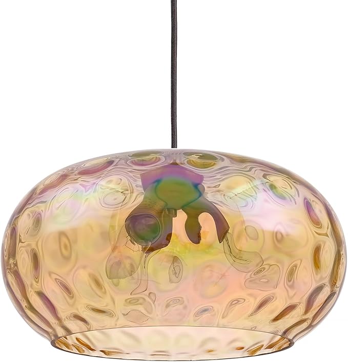 Large Glass Pendant Lighting, 14" Hammered Lampshade Hanging Lamp, 3-Light Brass Gold Chandelier for Dining Living Room Kitchen Island (Amber Glass Shade, 14 Inches)