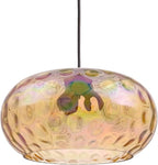 Large Glass Pendant Lighting, 14" Hammered Lampshade Hanging Lamp, 3-Light Brass Gold Chandelier for Dining Living Room Kitchen Island (Amber Glass Shade, 14 Inches)