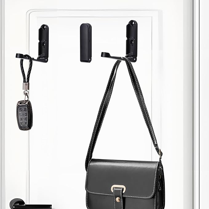 4Pcs Folding Coat Hooks, Zinc Alloy Folding Wall Hook for Hanging Coat Scarf Hat Robe Key Purse, Foldable Invisible Hook with Screws (Black)