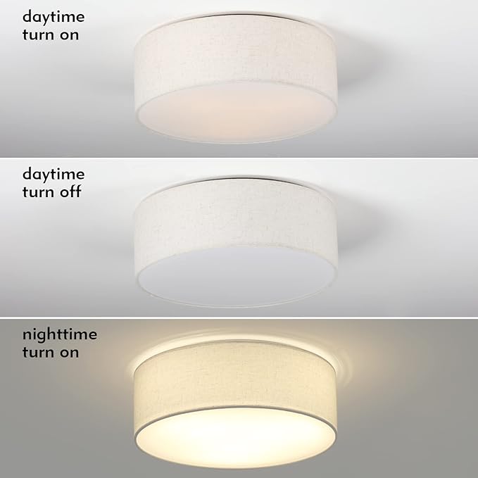 3-Light Ceiling Light Fixture, 13" Drum Flush Mount Ceiling Light, Modern Close to Ceiling Lights with Fabric Linen Shade for Hallway Bedroom Kitchen Dining Living Room
